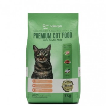 Haisenpet Premium Adult Cat Food – 7kg, 100% Complete & Balanced Nutrition, Chicken, Tuna & Turkey Flavor, High Protein, Vitamins & Minerals, EU Quality Standard, Color-Free, Natural Ingredients