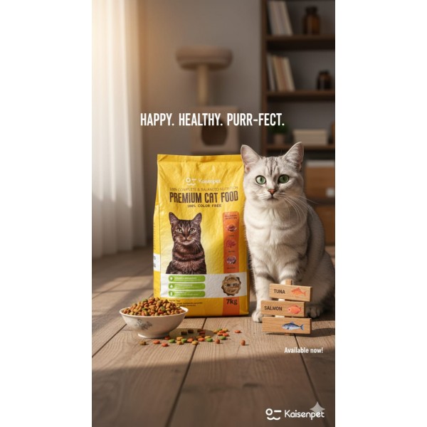 Naisenpet Premium Dry Cat Food for Adult Cats – 7kg, 100% Complete & Balanced Nutrition, Tuna, Salmon & Mackerel, Color-Free, Healthy Digestion & Soft Coat