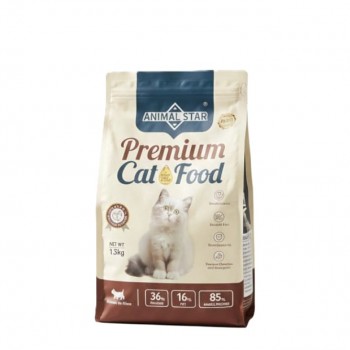 ANIMAL STAR Premium Dry Cat Food – Chicken Flavor, 36% Protein, 16% Fat, High Animal Protein, For Kittens & Adult Cats, 1.5kg