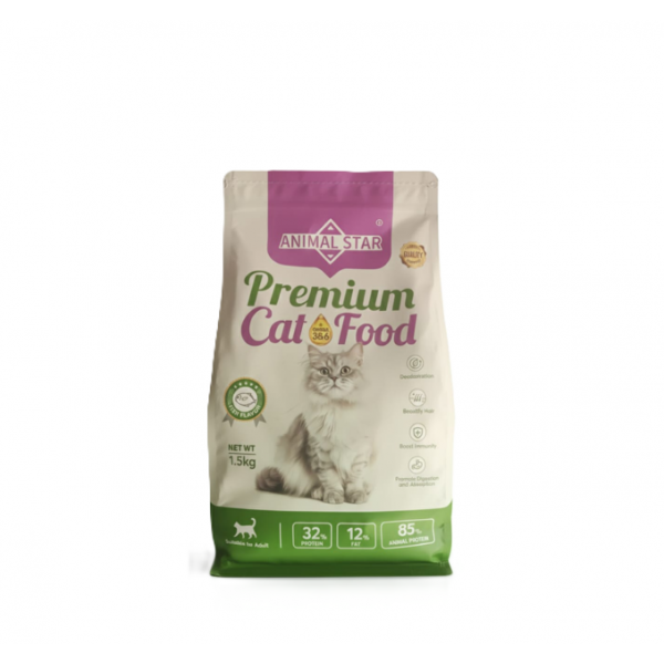ANIMAL STAR Premium Dry Cat Food for Adult Cats, Fish Flavor, High Protein Formula with Taurine & Omega Fatty Acids, 1.5kg