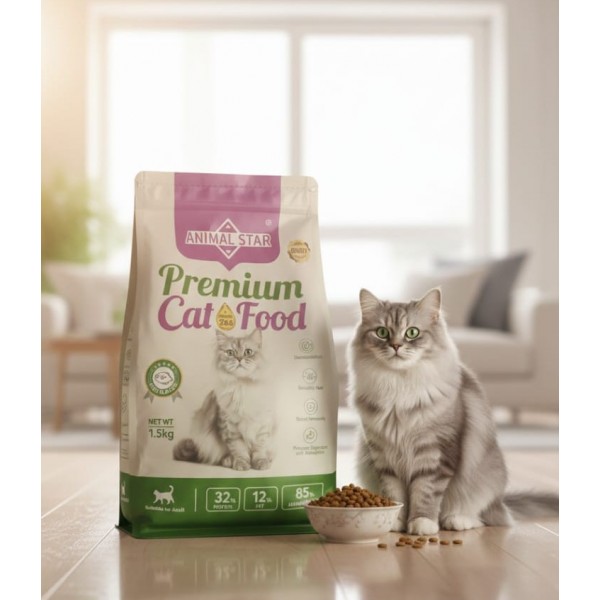 ANIMAL STAR Premium Dry Cat Food for Adult Cats, Fish Flavor, High Protein Formula with Taurine & Omega Fatty Acids, 1.5kg