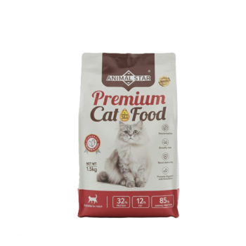 ANIMAL STAR Premium Dry Cat Food – Chicken & Fish Flavor, 1.5kg – 32% Protein, 12% Fat, 85% Animal Protein – Supports Skin, Coat, Immunity, Digestion & Oral Health – Adult Cats