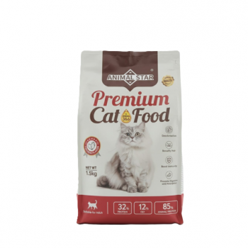 ANIMAL STAR Premium Dry Cat Food – Chicken & Fish Flavor, 1.5kg – 32% Protein, 12% Fat, 85% Animal Protein – Supports Skin, Coat, Immunity, Digestion & Oral Health – Adult Cats