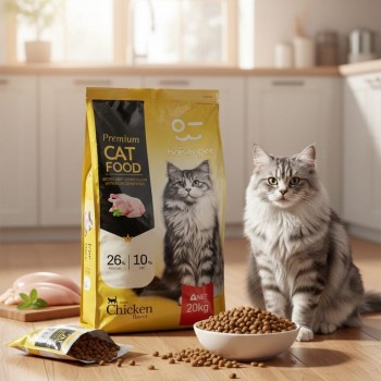 Haisenpet Premium Adult Cat Food Chicken Flavor Dry Food 20kg – High Protein 26%, Taurine & Omega 3 & 6, Complete & Balanced Nutrition for Adult Cats