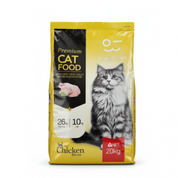 Haisenpet Premium Adult Cat Food Chicken Flavor Dry Food 20kg – High Protein 26%, Taurine & Omega 3 & 6, Complete & Balanced Nutrition for Adult Cats