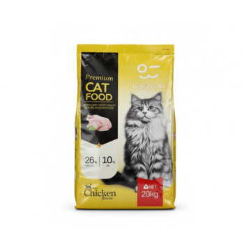 Haisenpet Premium Adult Cat Food Chicken Flavor Dry Food 20kg – High Protein 26%, Taurine & Omega 3 & 6, Complete & Balanced Nutrition for Adult Cats