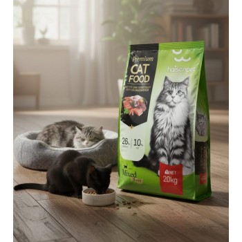 Premium Haisen Huachong Adult Cat Food 20kg – High-Protein 26% & 10% Fat, Balanced Nutrition with Fresh Chicken, Beef & Fish, Sweet Potato, Oatmeal & Natural Supplements for Healthy Skin, Coat & Digestion