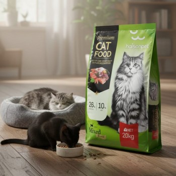 Premium Haisen Huachong Adult Cat Food 20kg – High-Protein 26% & 10% Fat, Balanced Nutrition with Fresh Chicken, Beef & Fish, Sweet Potato, Oatmeal & Natural Supplements for Healthy Skin, Coat & Digestion