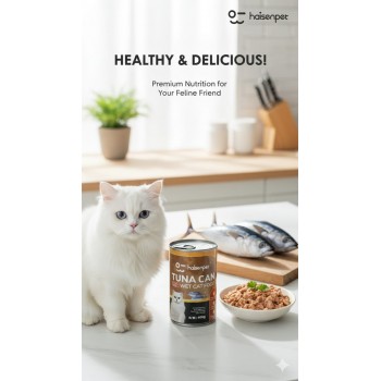 Haisenpet Tuna Can Wet Cat Food 400g – Premium Healthy & Delicious Cat Nutrition with Taurine, Vitamins A, D3 & E – Complete & Balanced Daily Diet for Adult Cats