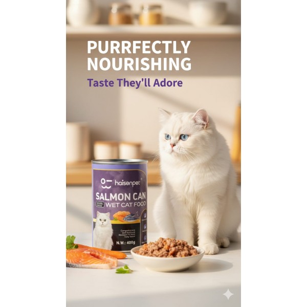 Haisenpet Salmon & Tuna Wet Cat Food, 400g Can, Grain-Free, with Taurine and Vitamins A, D3 & E