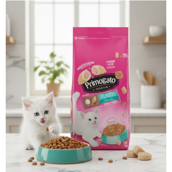 Primogato Premium Dry Kitten Food, 1 kg – Chicken & Milk Flavor, Roasted Cat Food for Healthy Growth, Soft Coat, Urinary Health, Vision & Heart Protection