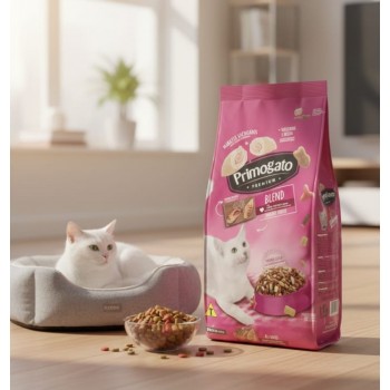 Primogato Premium Blend Dry Cat Food for Adult Cats, Meat, Chicken & Fish Flavors, Healthy Urinary Tract & Shiny Coat, 1 kg Bag