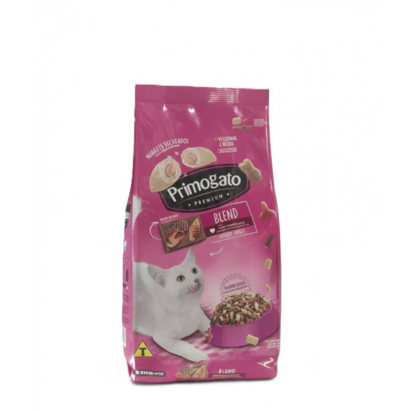 Primogato Premium Blend Dry Cat Food for Adult Cats, Meat, Chicken & Fish Flavors, Healthy Urinary Tract & Shiny Coat, 1 kg Bag