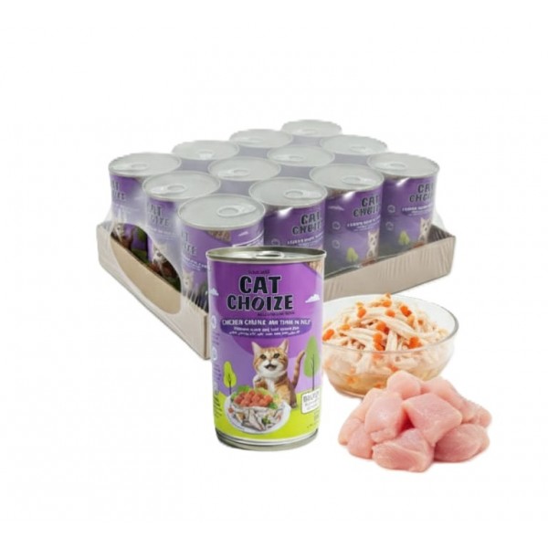 Cat Choize Adult Cat Wet Food 12 Cans x 400g – Chicken & Tuna Chunks in Jelly, High-Protein, Taurine & Vitamin E Enriched, No Preservatives, No Pork, Complete Balanced Nutrition for Cats Over 1 Year