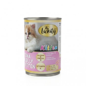 Lickity Kitten Tuna in Jelly Wet Cat Food with Taurine & Omega 3, Immune & Eye Support, No Added Salt or Preservatives, 400g Can