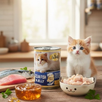 Lickity Ocean Fish in Jelly Wet Cat Food, Omega 3 & 6, Supports Brain & Skin Health, 400g Can