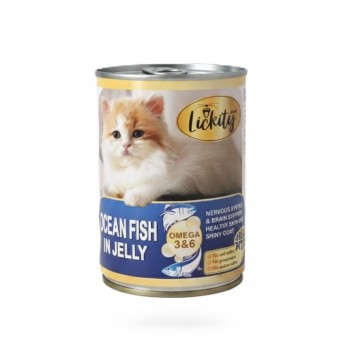 Lickity Ocean Fish in Jelly Wet Cat Food, Omega 3 & 6, Supports Brain & Skin Health, 400g Can