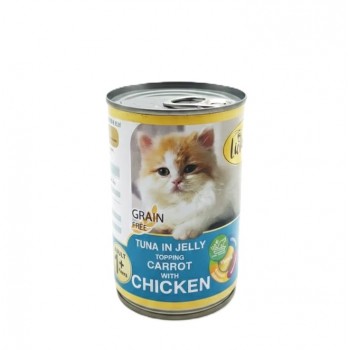 Lickity Tuna in Jelly with Chicken & Carrot Adult Cat Wet Food, Grain-Free, Indoor Formula with Yucca, Taurine & Omega 3 & 6 – 400g Can