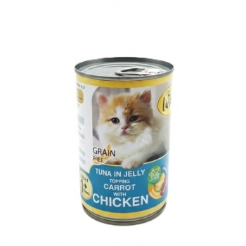Lickity Tuna in Jelly with Chicken & Carrot Adult Cat Wet Food, Grain-Free, Indoor Formula with Yucca, Taurine & Omega 3 & 6 – 400g Can