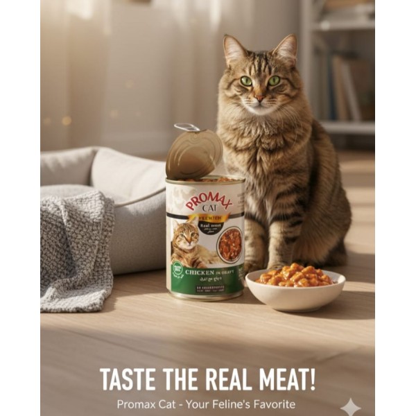 Promax Cat Premium Real Meat Chicken in Gravy – Grain-Free Wet Cat Food (400g Can) | Adult Cat Food
