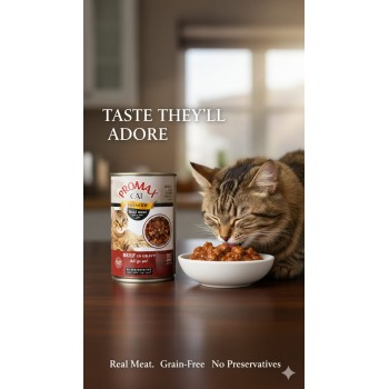Promax Cat Premium Wet Food – Real Beef in Gravy, Grain-Free, No Preservatives, 400g – Adult Cats