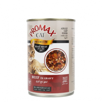 Promax Cat Premium Wet Food – Real Beef in Gravy, Grain-Free, No Preservatives, 400g – Adult Cats