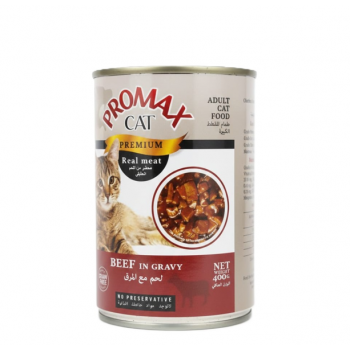 Promax Cat Premium Wet Food – Real Beef in Gravy, Grain-Free, No Preservatives, 400g – Adult Cats