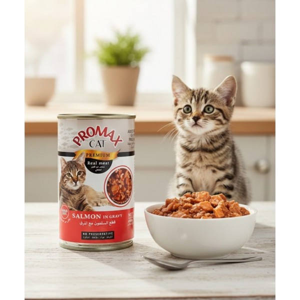 Promax Cat Premium Salmon in Gravy – Real Meat, Grain-Free, No Preservatives – 400g Wet Cat Food for Adult Cats