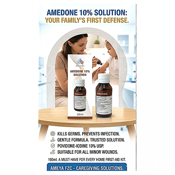 Amedone 10% Povidone-Iodine Antiseptic Solution 100ml – Fast-Acting, Sting-Free First Aid for Dogs, Cats & Horses | Cuts, Scrapes & Burns Treatment