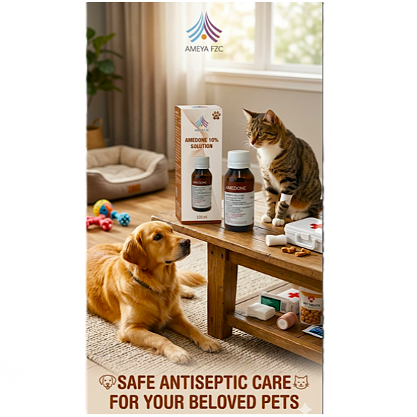 Amedone 10% Povidone-Iodine Antiseptic Solution 100ml – Fast-Acting, Sting-Free First Aid for Dogs, Cats & Horses | Cuts, Scrapes & Burns Treatment