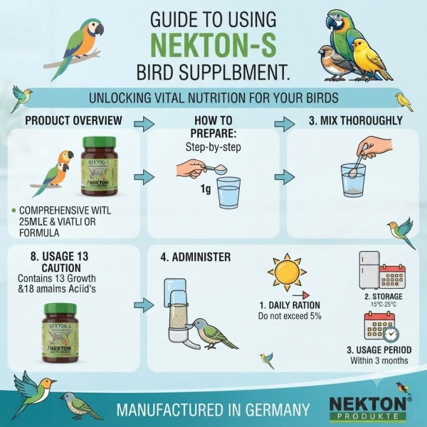 NEKTON-S Vitamin Supplement for Birds 35g | Water-Soluble Multivitamin Powder with Amino Acids & Trace Minerals | Supports Growth, Health, Immunity & Breeding | For Parrots, Canaries, Finches & All Pet Birds