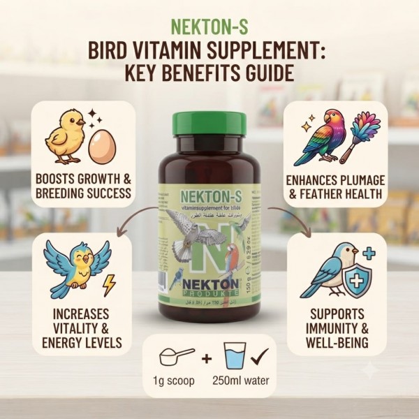 NEKTON-S Vitamin Supplement for Birds 150g | Daily Multivitamin Powder with Amino Acids & Trace Elements | Supports Growth, Feather Health, Vitality & Breeding for Parrots, Ornamental Birds & Birds of Prey