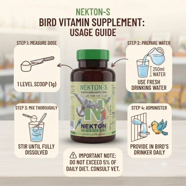 NEKTON-S Vitamin Supplement for Birds 150g | Daily Multivitamin Powder with Amino Acids & Trace Elements | Supports Growth, Feather Health, Vitality & Breeding for Parrots, Ornamental Birds & Birds of Prey
