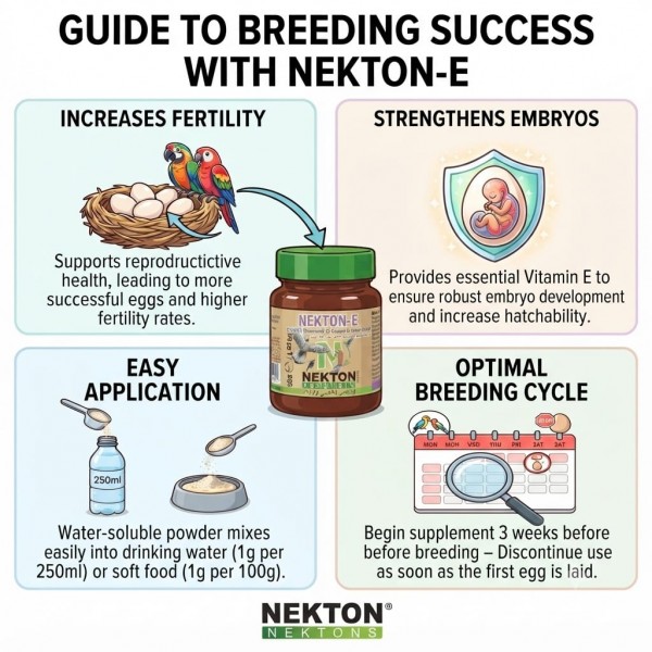 NEKTON-E 35g Vitamin E Supplement for Birds and Reptiles | Breeding & Fertility Support Powder | Water-Soluble Pet Supplement | Made in Germany