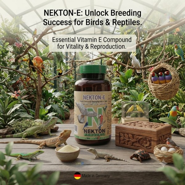 NEKTON-E Vitamin E Supplement for Breeding Birds & Reptiles 140g | Supports Fertility, Reproductive Health & Physical Condition | Water-Dispersible Powder for Parrots, Pigeons, Tortoises, Iguanas & Exotic Pets