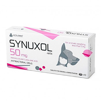 Synuxol-Nita 50mg Antibacterial Tablets for Cats & Small Dogs (10 Tablets) | Amoxicillin & Clavulanic Acid Veterinary Antibiotic | Treats Skin Infections, UTI & Respiratory Diseases | For Pets Under 5kg