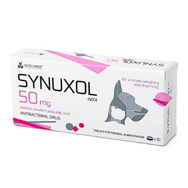 Synuxol-Nita 50mg Antibacterial Tablets for Cats & Small Dogs (10 Tablets) | Amoxicillin & Clavulanic Acid Veterinary Antibiotic | Treats Skin Infections, UTI & Respiratory Diseases | For Pets Under 5kg