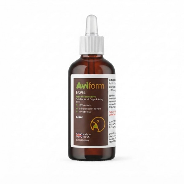 Aviform Expel 60ml – 100% Natural Worm Preventative Supplement for Cage & Aviary Birds | Herbal Wormwood Formula | Drinking Water Additive for Budgies, Parrots, Finches & Pigeons | UK Made