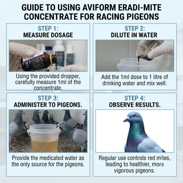 Aviform ERADI-MITE Concentrate 50ml – Red Mite Control for Racing Pigeons – Non-Toxic Water Additive Supplement – UK Formula Loft Health Treatment for Racing Birds