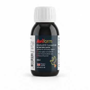 Aviform ERADI-MITE Concentrate 50ml – Red Mite Control for Racing Pigeons – Non-Toxic Water Additive Supplement – UK Formula Loft Health Treatment for Racing Birds