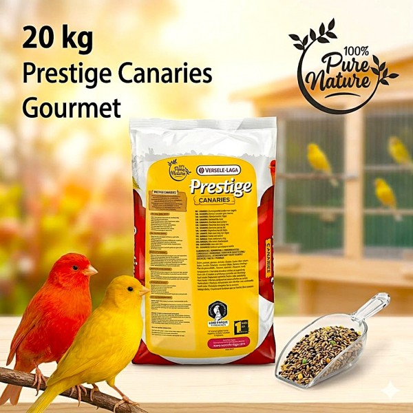 Versele-Laga Prestige Canaries 20kg Premium Canary Seed Mix Bird Food for Canaries Complete Daily Nutrition with Seeds Vitamins Minerals Amino Acids Supports Digestion Feather Condition Vitality Singing Performance