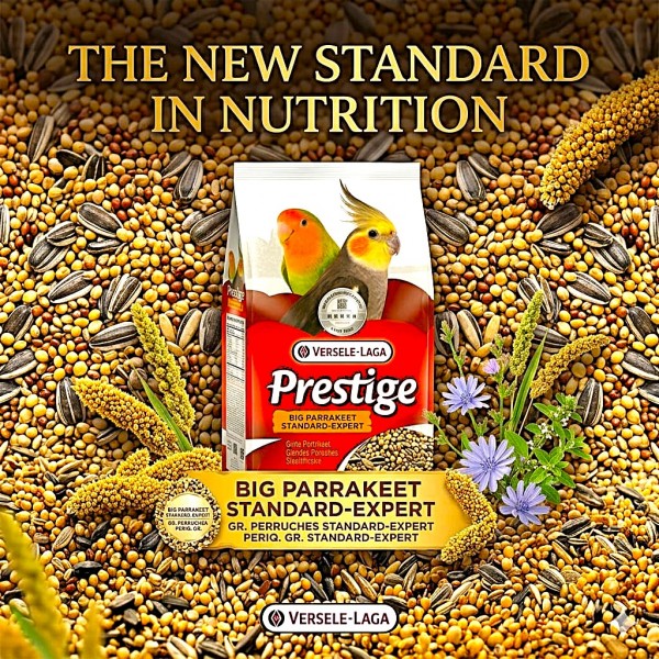 Versele-Laga Prestige Big Parakeets Standard-Expert 20 kg – Complete Premium Bird Feed for Large Parakeets, Agapornids & Neophemas | All-Round Mixture with Sunflower Seeds | Supports Health, Growth & Breeding