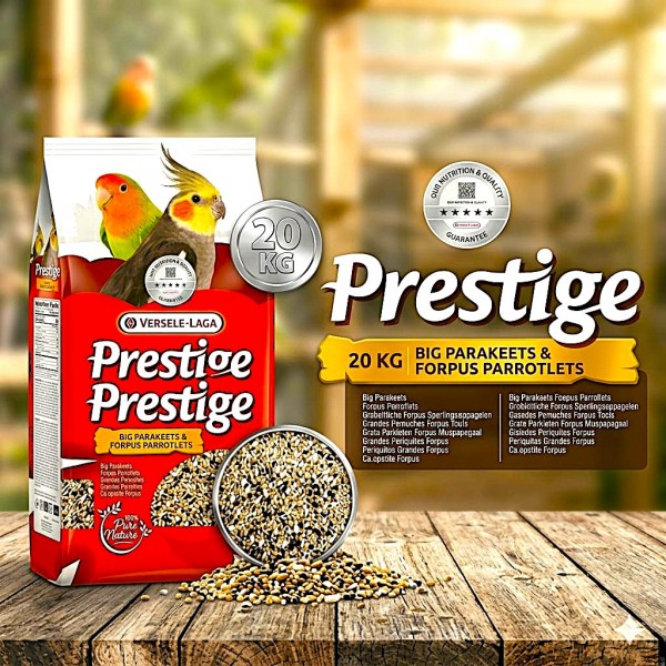 Versele-Laga Prestige Big Parakeets Forpus Parrotlets 20 kg – Complete Premium Bird Feed for Large Parakeets, Agapornids, Neophemas & Small Parrots | Supports Growth, Health, Breeding & Feather Condition | Natural Seeds, No Artificial Additives