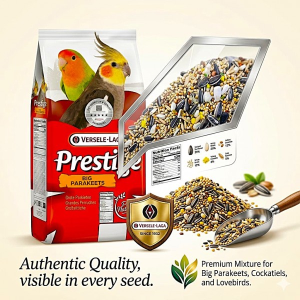 Versele-Laga Prestige Big Parakeets Gourmet Bird Food 20kg – Premium Seed Mix for Large Parakeets, Lovebirds & Neophemas | Vitamin-Enriched Complete Nutrition | 100% Natural Seeds & Grains