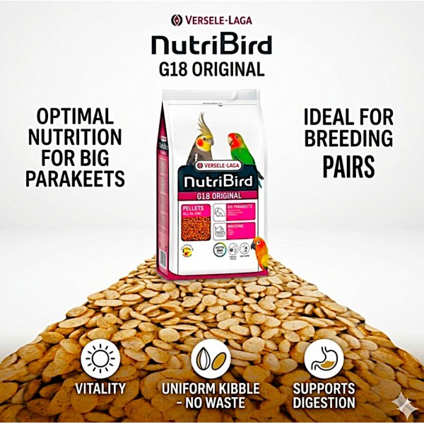 Versele-Laga NutriBird P18 Original 10KG Bird Food – Extruded Pellets for Large Parakeets & Parrots, Complete Breeding Formula, High Protein & Calcium Diet, Opti Digest Prebiotics, Opti Feather Support, Balanced Nutrition, Vet Recommended