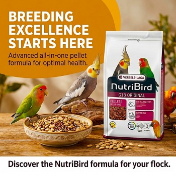 Versele-Laga NutriBird P18 Original 10KG Bird Food – Extruded Pellets for Large Parakeets & Parrots, Complete Breeding Formula, High Protein & Calcium Diet, Opti Digest Prebiotics, Opti Feather Support, Balanced Nutrition, Vet Recommended