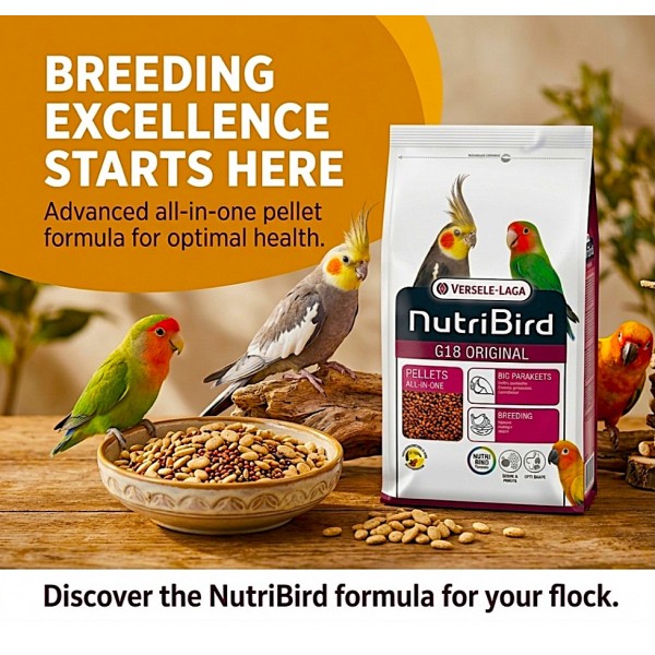 Versele-Laga NutriBird P18 Original 10KG Bird Food – Extruded Pellets for Large Parakeets & Parrots, Complete Breeding Formula, High Protein & Calcium Diet, Opti Digest Prebiotics, Opti Feather Support, Balanced Nutrition, Vet Recommended