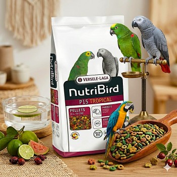 Versele-Laga NutriBird P15 Tropical Maintenance Parrot Food Pellets 10kg – Complete Extruded Bird Feed with Fruits, Peanuts & Grains | Balanced Nutrition | Prevents Selective Eating | For Macaws, African Grey & Cockatoos
