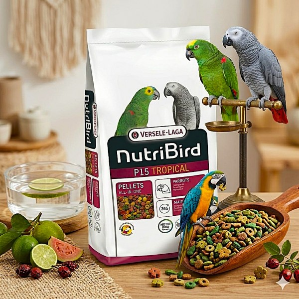 Versele-Laga NutriBird P15 Tropical Maintenance Parrot Food Pellets 10kg – Complete Extruded Bird Feed with Fruits, Peanuts & Grains | Balanced Nutrition | Prevents Selective Eating | For Macaws, African Grey & Cockatoos