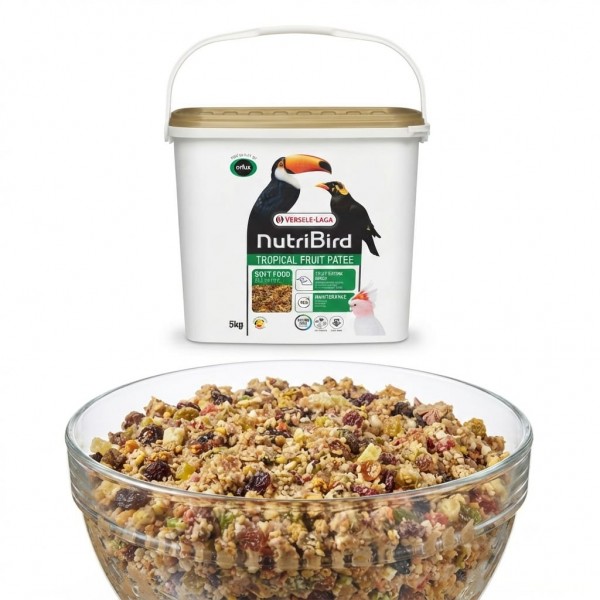 Versele-Laga NutriBird Tropical Fruit Patee 5kg Bucket | Complete Soft Food Diet for Fruit-Eating Birds | 20% Fruit Formula with Spirulina, FOS & MOS | Low Iron Maintenance Food for Toucans, Mynas & Tropical Parrots